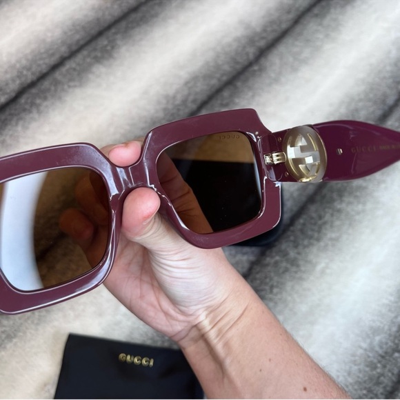 Gucci GG Logo Luxury Chocolate Brown Square Sunglasses GG1022S - Picture 7 of 11